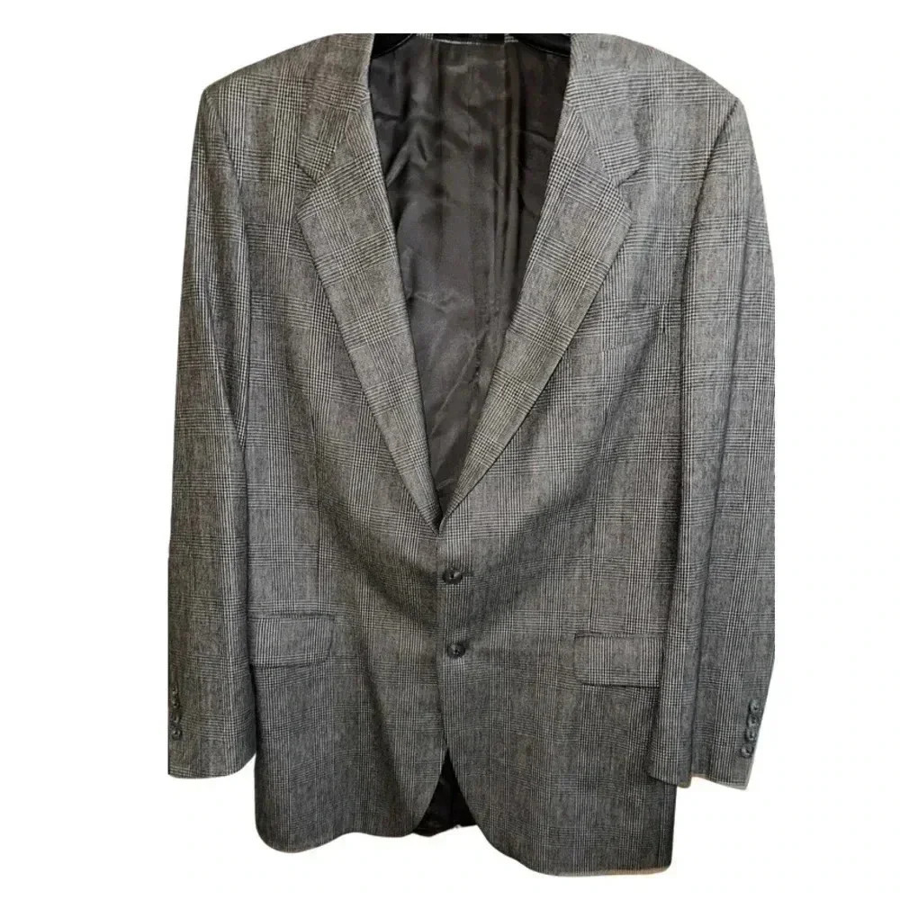 Vintage Yves Saint Laurent Gray Plaid Mens Suit Blazer Jacket